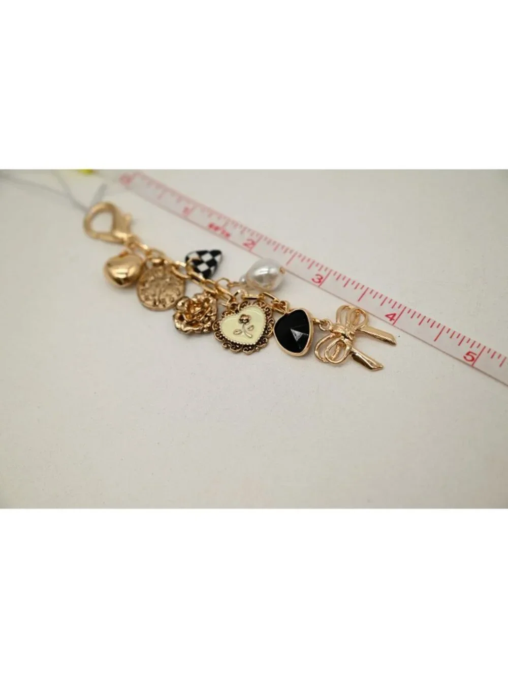 NWT Josslyn Bow Checker Heart Flower Bag Charm Key Chain Coquette Accessory